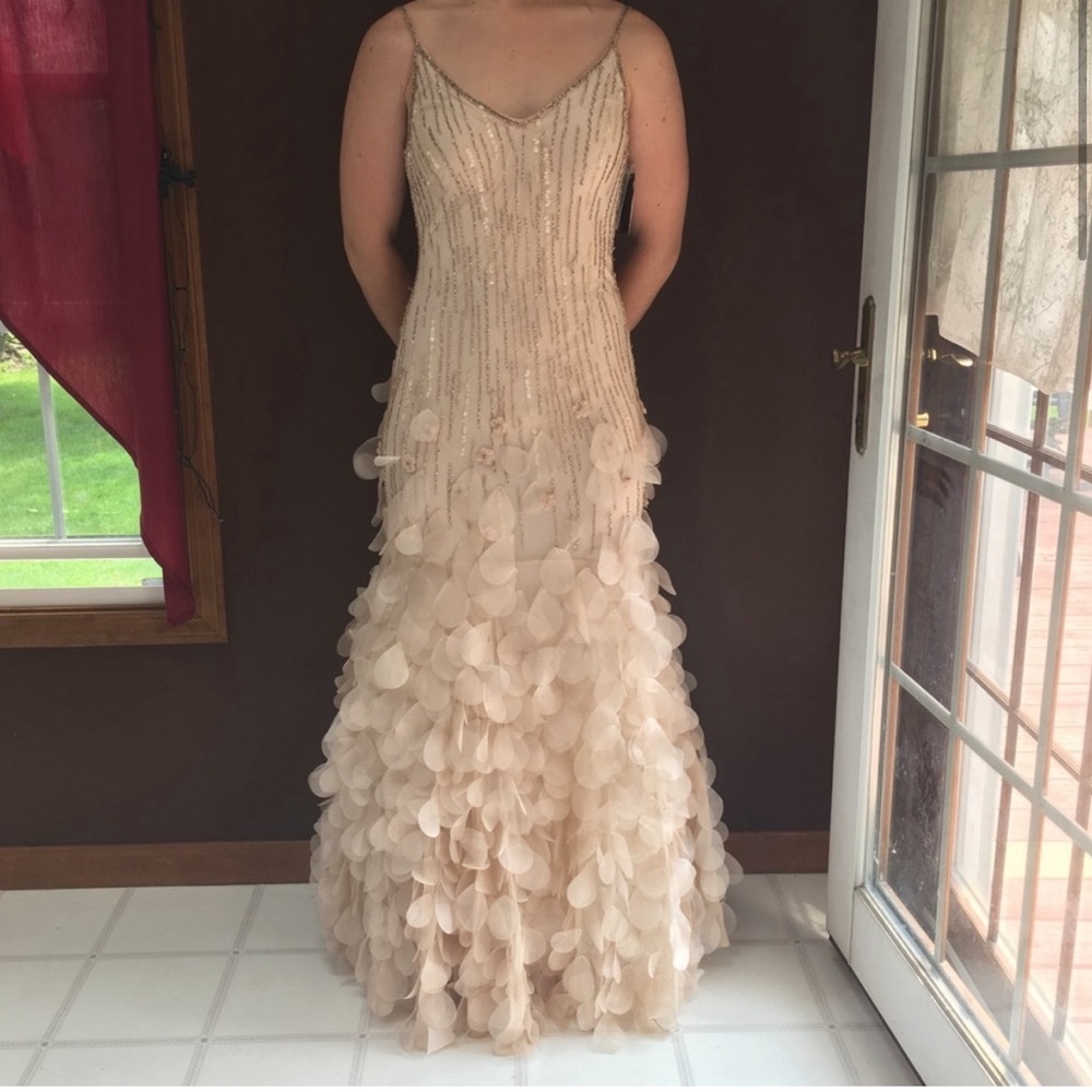 The most beautiful GOWN!! Cream Beaded and Petaled Gown ready for Prom!